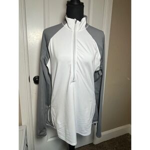 Athleta XLT Gray White Half Zip Long Sleeve Pullover Athletic Top